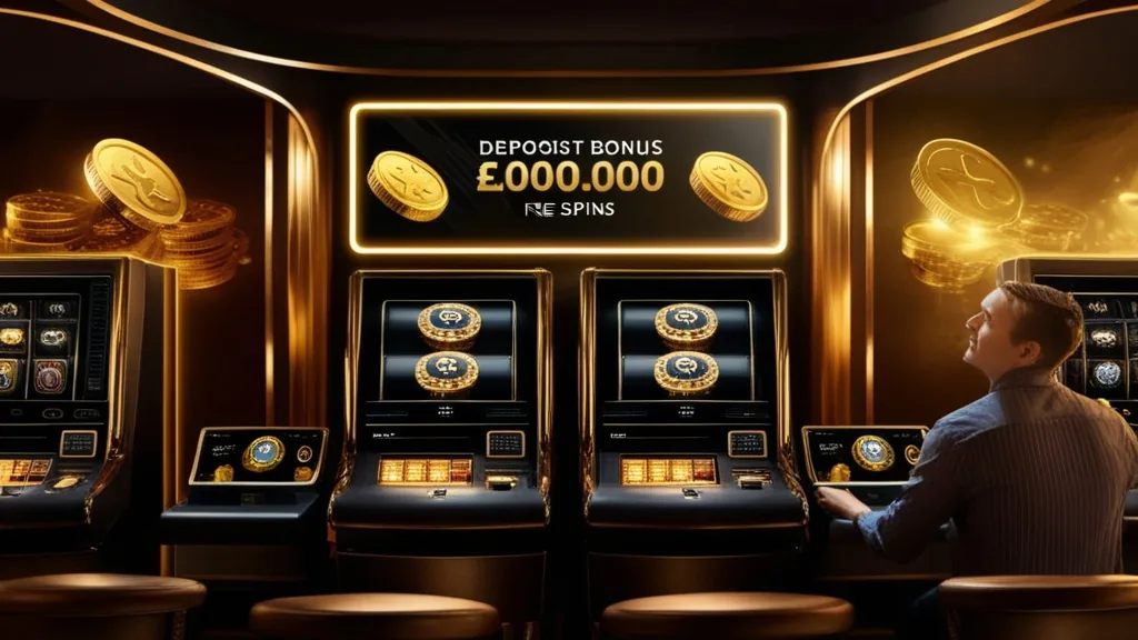 Pantalla de bono sin depósito con tragaperras y monedas