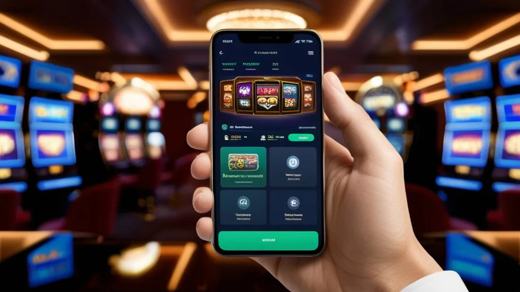 Pantalla móvil con lobby de casino, favoritos y saldo de Goldbet
